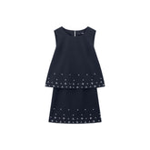 Women's Sleeveless Faux-Layered Dress with Embroidery